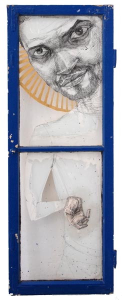 "Darius Jones", Polina Soloveichik, 2003. Window, paper, pen and white paint ...